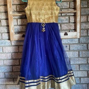 Gold and Blue Indian Embellished Party Dress